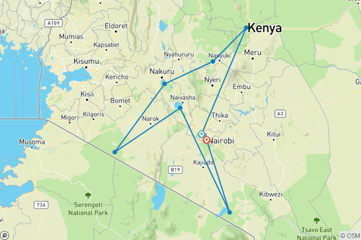 Mapa de Experiencia de Safari Privado de Lujo en Kenia Mágica de 10 Días