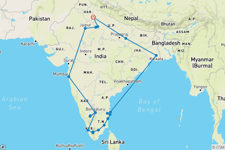 Map of India Highlights Tour