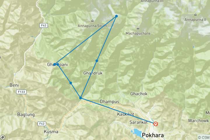 Kaart van Ghorepani Poon Hill Trek 5 Dagen 2025/2026