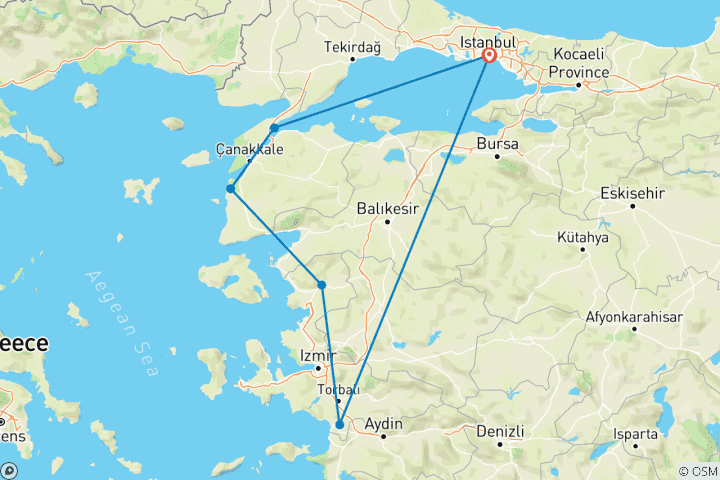 Map of 3 Days Gallipoli, Troy & Pergamon and Ephesus Private Tour from Istanbul