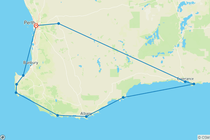 Carte du circuit Circuit d'aventure de 6 jours à Esperance et Margaret River