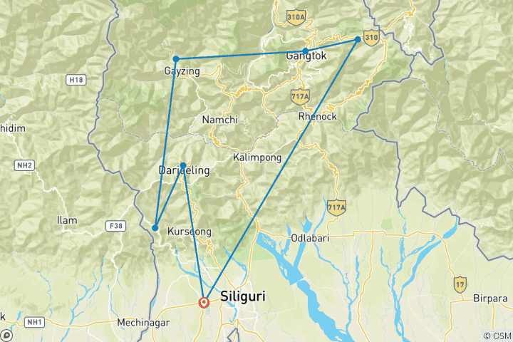 Karte von Sikkim Höhepunkte Rundreise