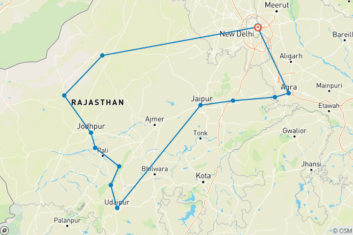 Mapa de Circuito de 12 días por el Rajastán rural