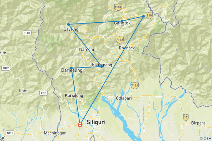 Karte von Nordost Genussreise mit Kalimpong