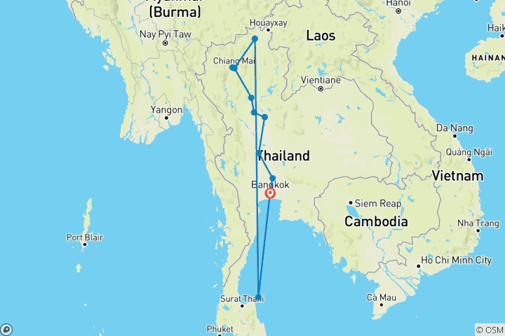 Mapa de Viaje familiar personalizado PRIVADO de 15 días a Tailandia con islas, salidas diarias