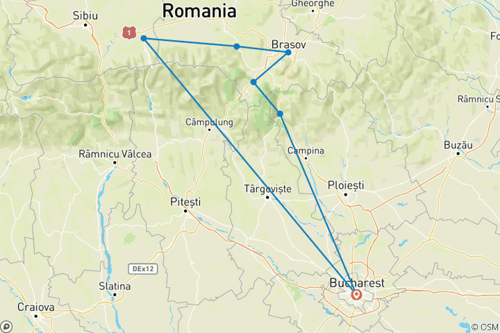 Map of Adventure trip to Transylvania in 3 days from Bucharest (small group tour)