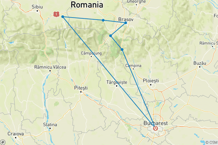 Map of Adventure trip to Transylvania in 3 days from Bucharest (small group tour)