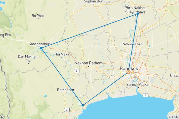 Carte du circuit Voyage privé personnalisé à Bangkok, Kanchanaburi et Ayutthaya, départ quotidien