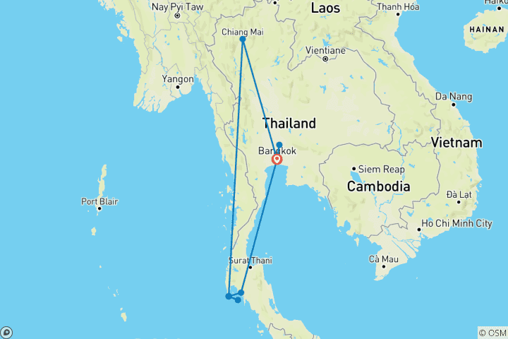 Map of Tailor-Made Thailand Family Tour with Beaches, Daily Departure