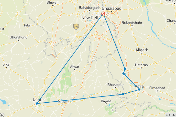 Carte du circuit Festival des couleurs - Circuit spécial du Triangle d'Or à Holi avec des hôtels de luxe 4 étoiles