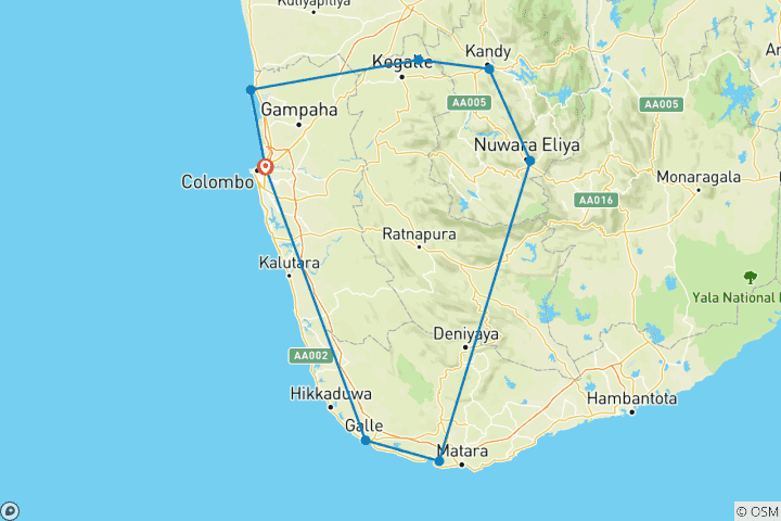 Map of 7 Days In Sri Lanka