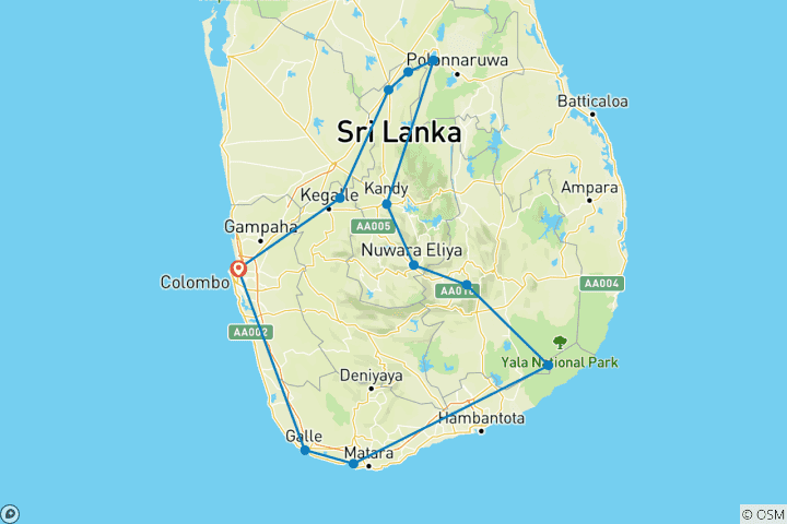 Map of Sri Lanka 08 Days Tour Package