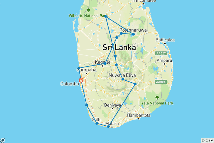 Map of Sri Lanka 09 Days Tour Package