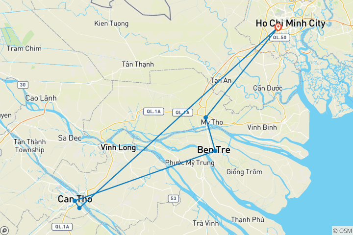 Carte du circuit Excursion en groupe à prix réduit dans le delta du Mékong avec marché flottant