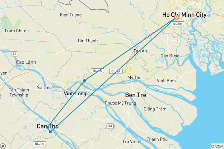 Carte du circuit Cai Be - Can Tho - Circuit privé de 2 jours