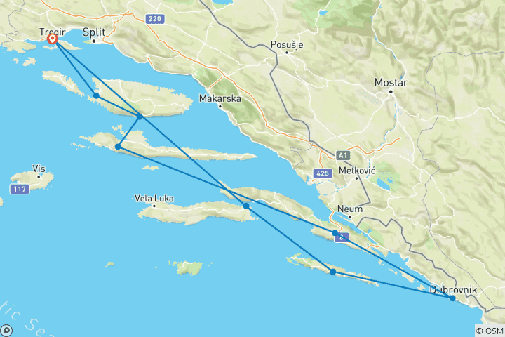 Carte du circuit Croisière de luxe Dalmatian Paradise (Trogir, marina Baotić - Trogir Marina Baotić) Deluxe Superior category MV