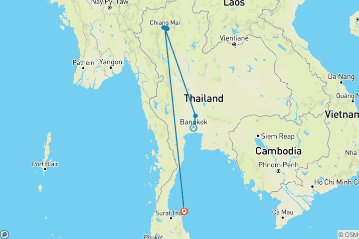 Kaart van Aangepaste 10-daagse privévakantie naar Thailand met Koh Samui eiland, dagelijks vertrek
