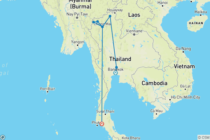 Carte du circuit Vacances de lune de miel sur mesure en Thaïlande, départ quotidien