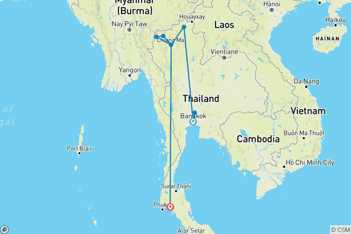 Map of Tailor-Made Honeymoon Holiday to Thailand, Daily Departure