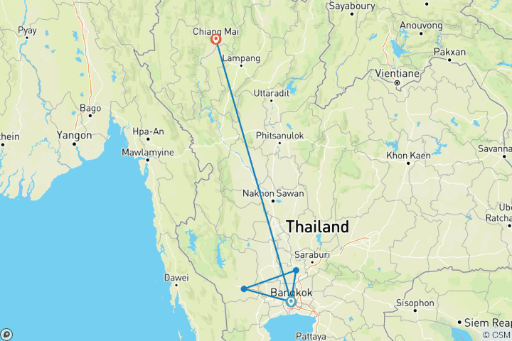 Mapa de Viaje Clásico a Medida por Tailandia en Familia, Salida Diaria y Coche Privado