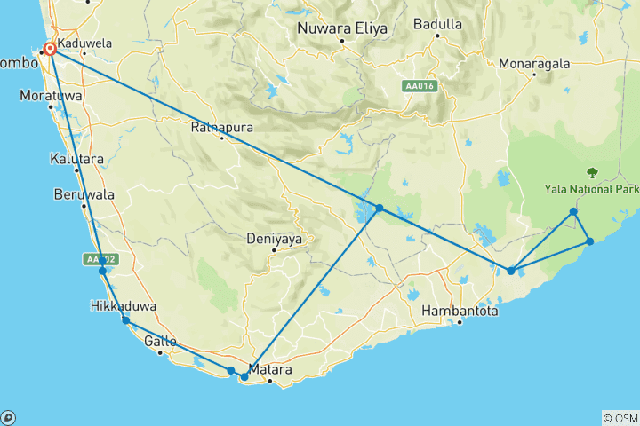 Carte du circuit Safari à Yala
