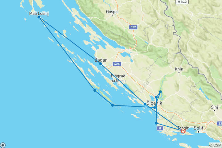 Map of Northern Gems Deluxe cruise (Trogir/Marina Baotić- Trogir/marina Baotić) Deluxe Superior category MV