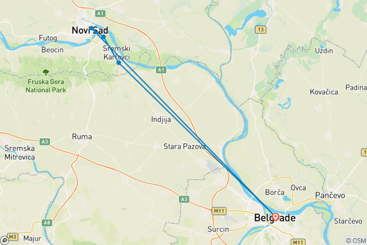 Map of Belgrade city break - 4 days / 3 nights