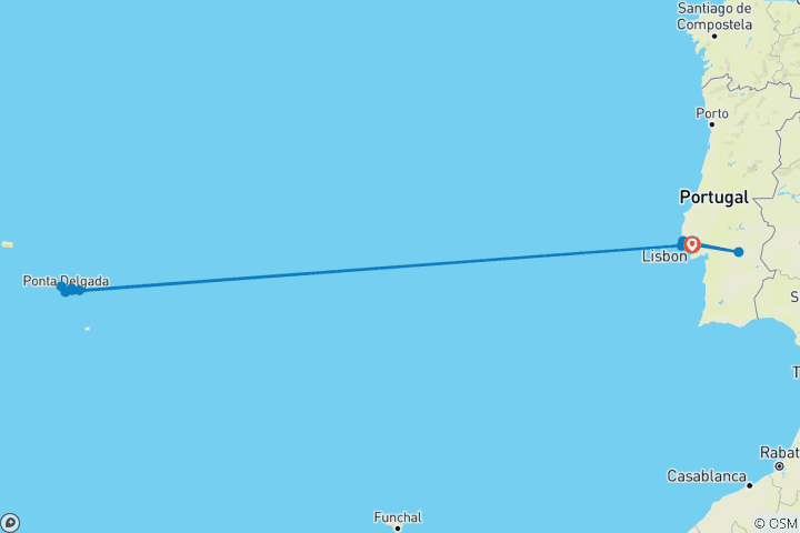 Carte du circuit Le meilleur de Lisbonne et des Açores : Merveilles de la ville et de la nature