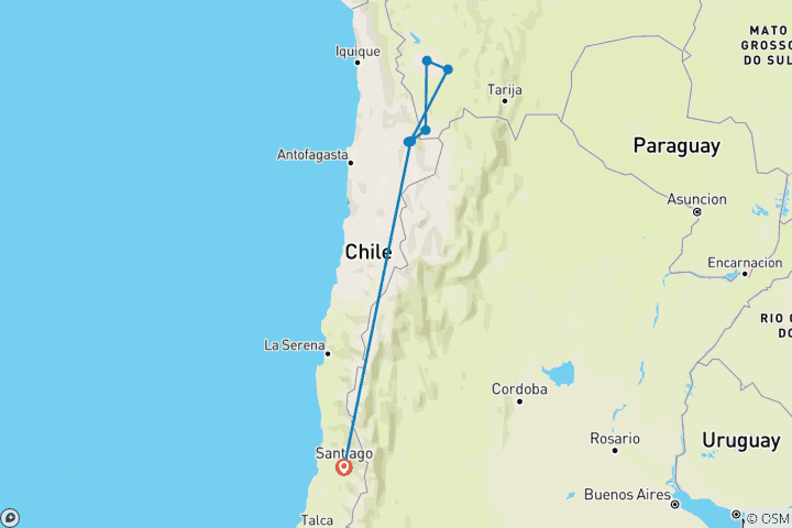 Carte du circuit De Santiago à Atacama avec Uyuni - 9 jours