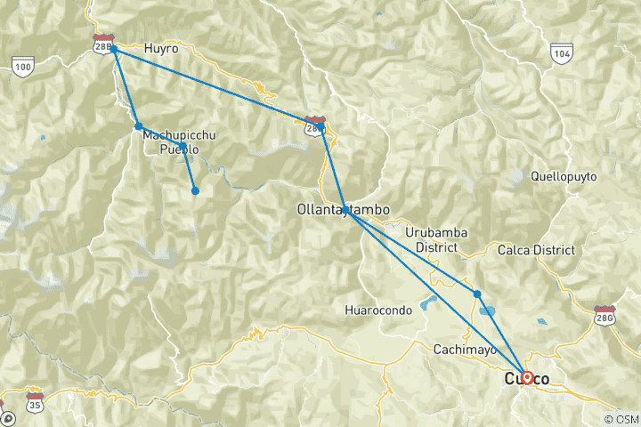 Map of Machu Picchu by Car 2 Days - Economic from Cusco