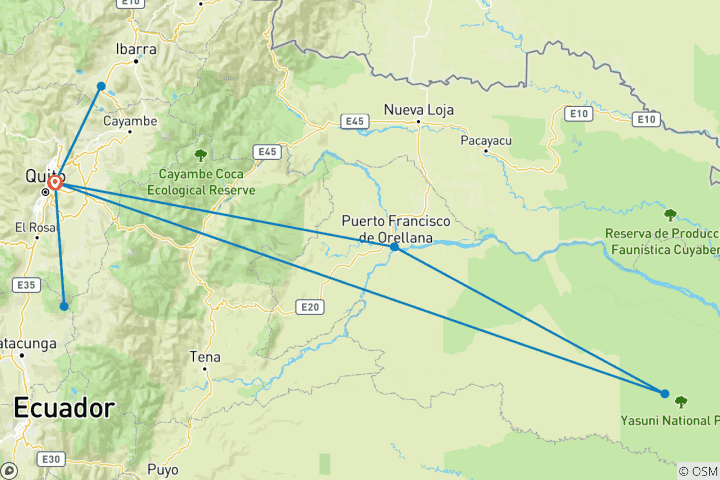 Map of Customized Ecuador Amazon Adventure with Daily Departure