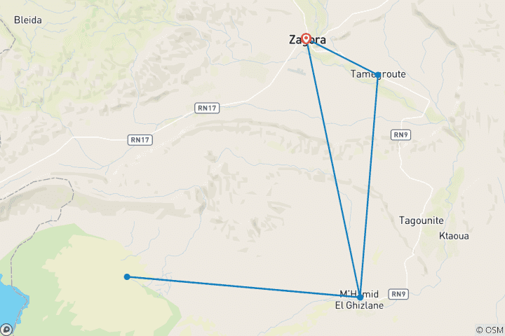 Mapa de Senderismo Bereber en el desierto del sur 12 días