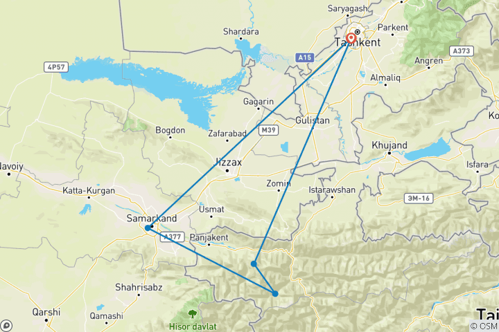 Kaart van Zijderoute Avonturen: Wonderlijke Steden & Wildernis Bergen (Kleine Groep)