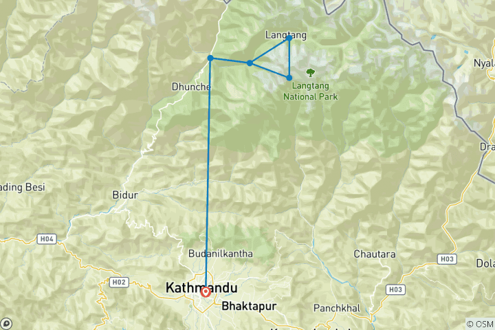 Mapa de Excursionismo por el valle de Langtang