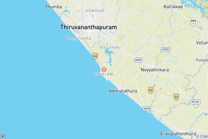 Carte du circuit Trésors de Trivandrum et Kovalam : Visite privée d'une journée avec un guide local