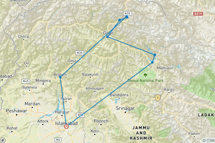 Map of Skardu and Hunza Valley Tour