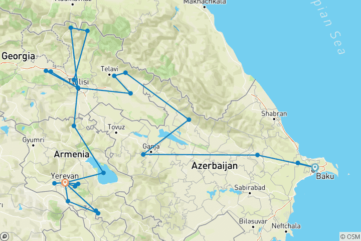 Map of Caucasus Group Tour - Georgia, Armenia, and Azerbaijan