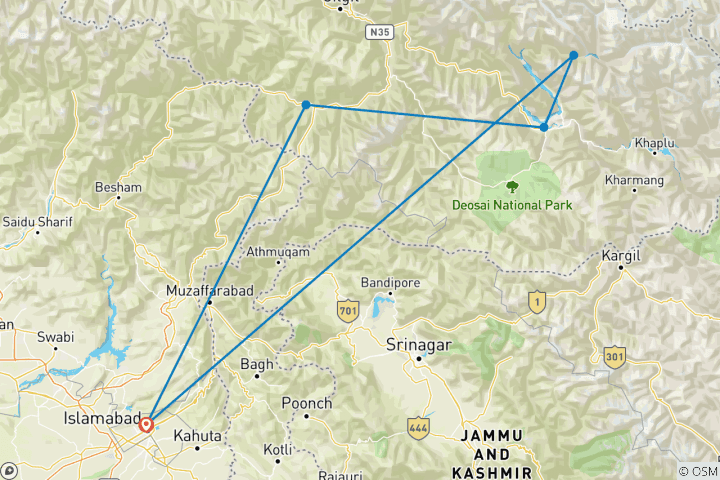 Carte du circuit 22 jours K2 BC le long du Baltoro : Le toit du monde et la vallée des montagnes du Pakistan