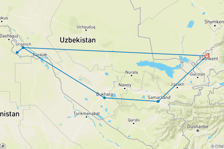 Map of Classic Uzbekistan Group Tour