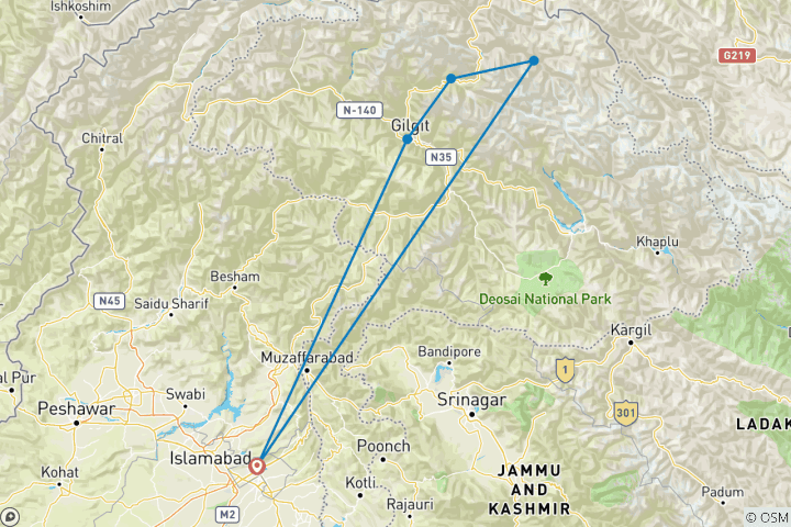 Carte du circuit Escalade du mont Karun Kuh 6977M Vallée de Shimshal Pakistan