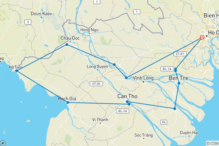 Map of BEST VIETNAM MOTORCYCLE TOUR DEEP INTO MEKONG DELTA