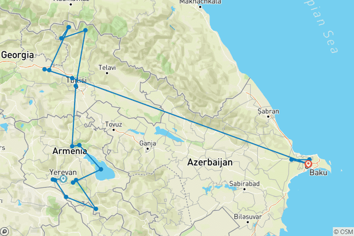 Map of Caucasus Explorer - Armenia, Georgia and Azerbaijan