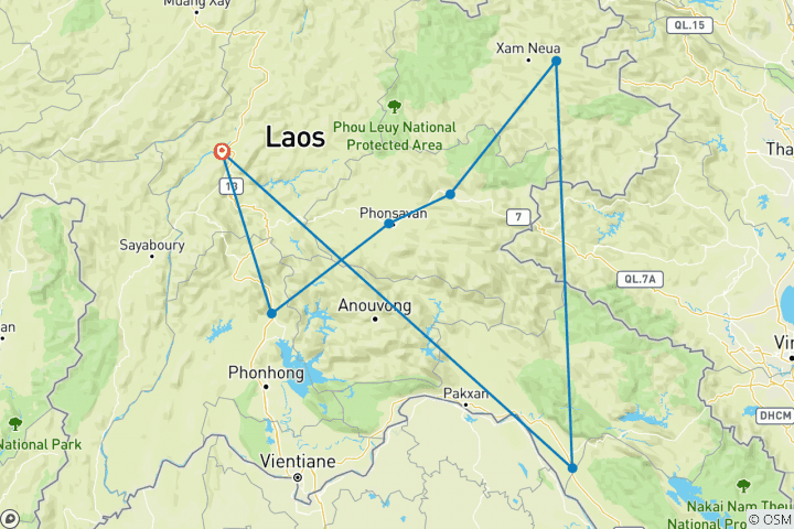 Map of Laos Dirty Motorcycle Tour to Viengthong, Viengxay, Phonsavanh, Vang Vieng, Plain of Jars, Xaisomboune