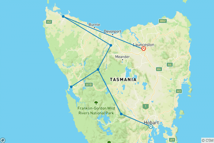 Carte du circuit Les merveilles de l'ouest de la Tasmanie - Hobart à Launceston (2024)