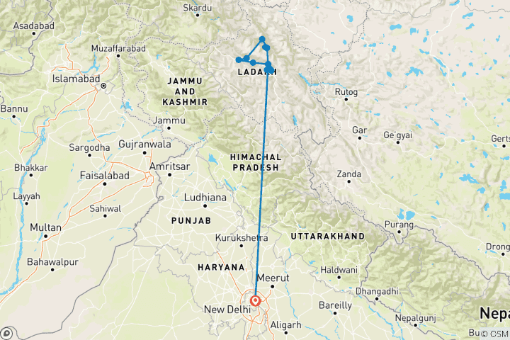 Map of Discover India's Little Tibet and Nubra Valley (Phyang Festival)