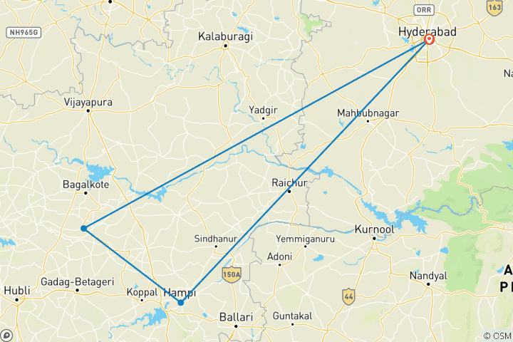 Karte von Zeitlose Schätze: Eine Reise von Hyderabad nach Badami & Hampi