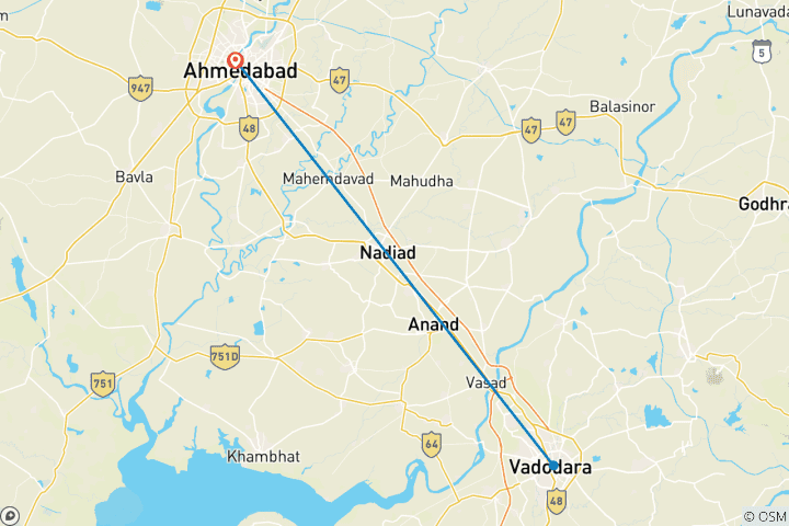 Mapa de Circuito de Ahmedabad a la Estatua de la Unidad