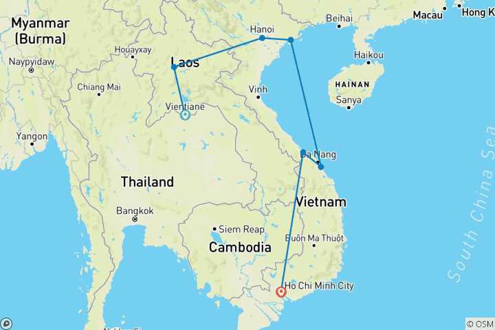 Map of Laos and Vietnam Discovery 14 Days