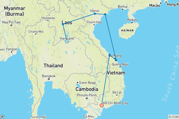 Karte von Laos und Vietnam Entdeckungsreise - 14 Tage