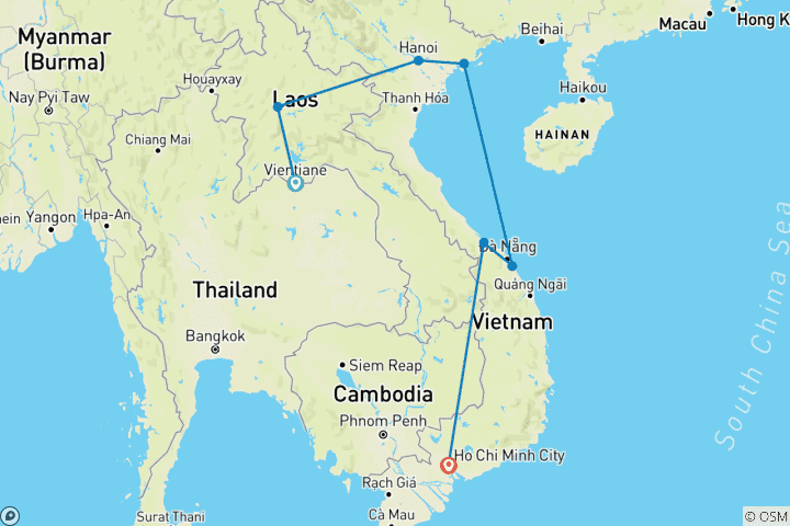 Karte von Laos und Vietnam Entdeckungsreise - 14 Tage